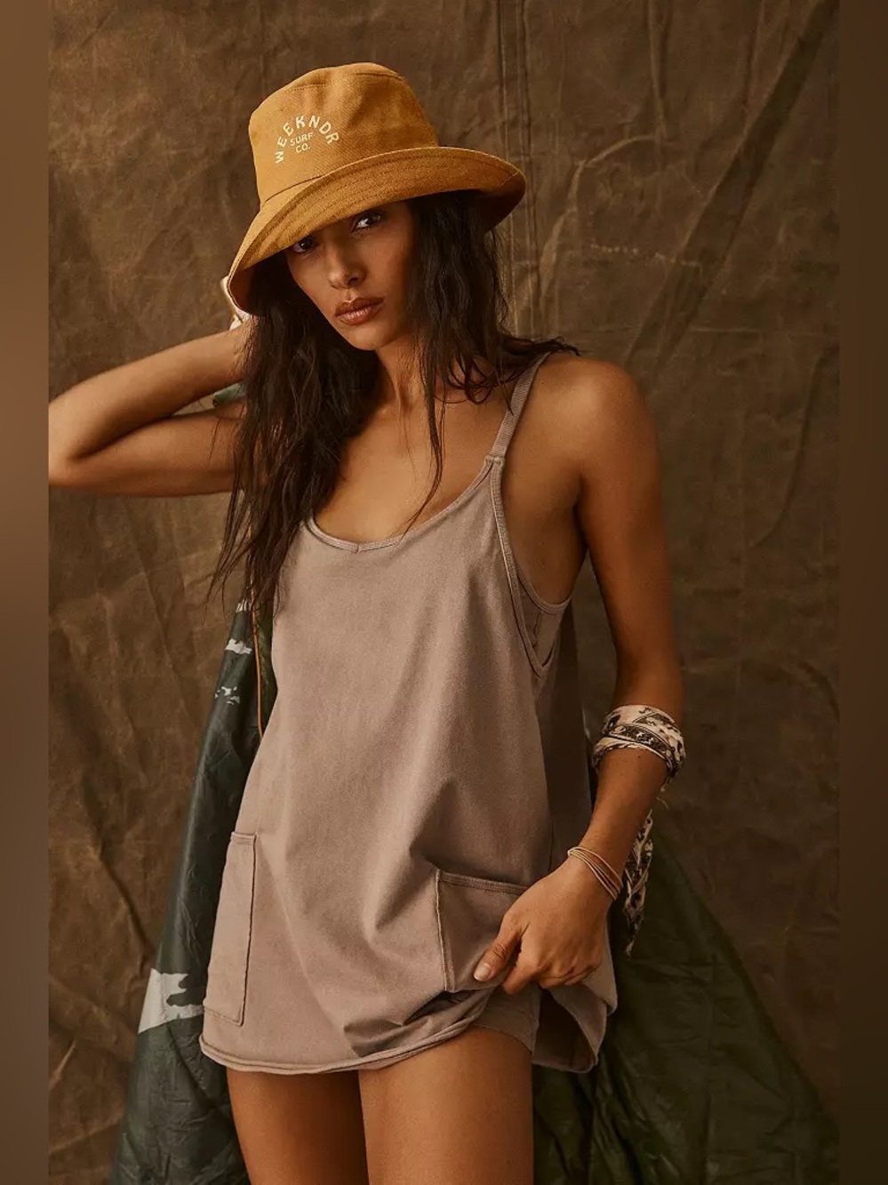 Free People FP Movement Hot Shot Mini Dress Mocha Latte Tan Extra Small Casual